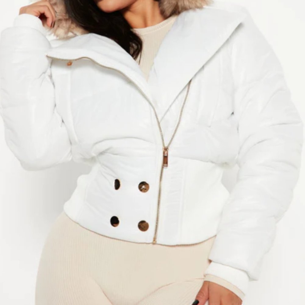 FashionNova Hold Me Close Puffer Jacket - White - Size S